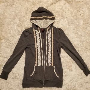 Lace front zip up hoodie